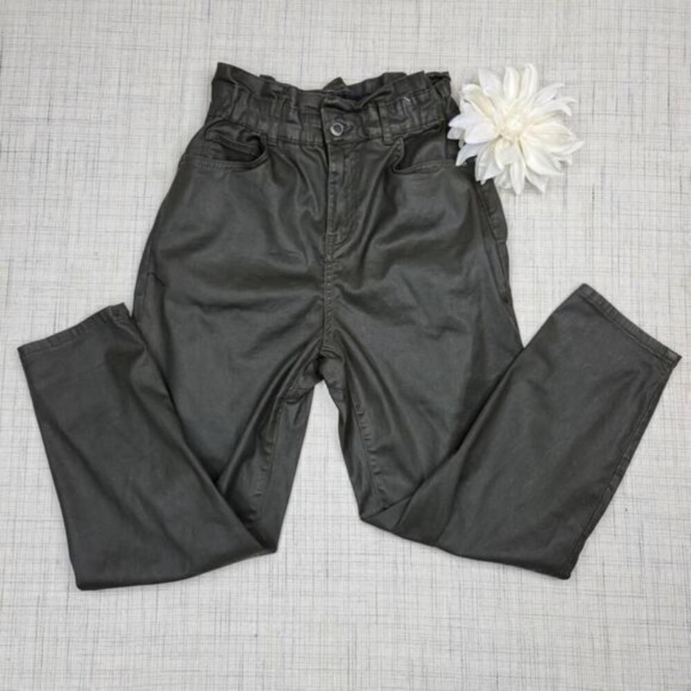 ZARA Coated Paperbag‎ Olive Green Pants 4